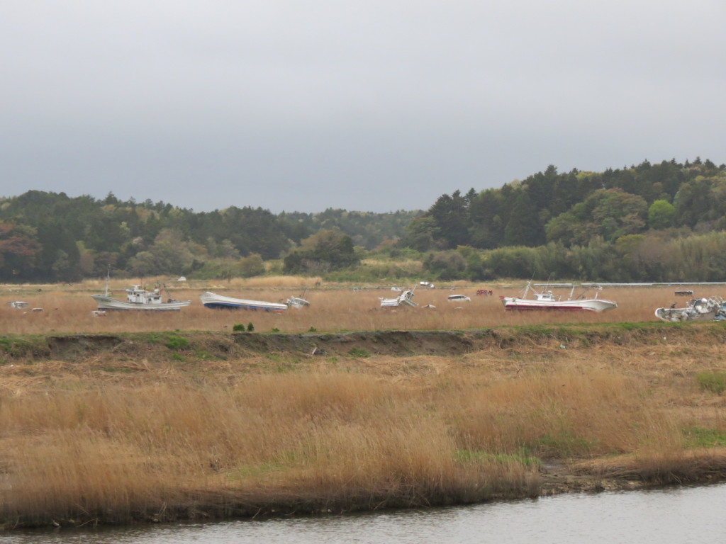 Boat cemetery in Namie town's sea coast, 2013