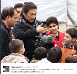 Journalist and humanitarian, Kenji Goto worked to educate and better the lives of people wherever he worked. Humanitarian journalism.